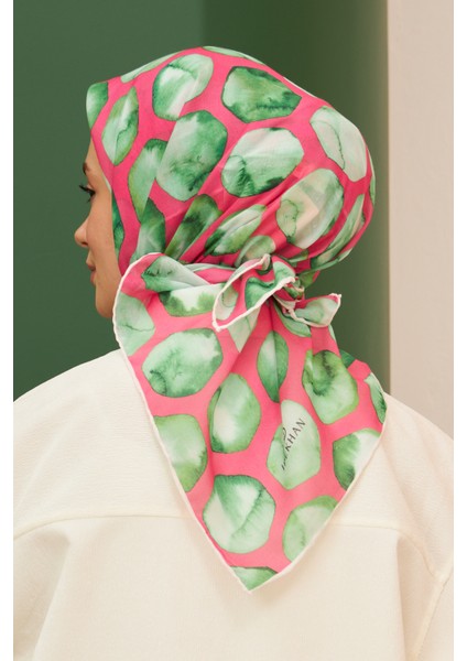 Bloom Pembe Yeşil Pamuk Viskon Eşarp Modeli