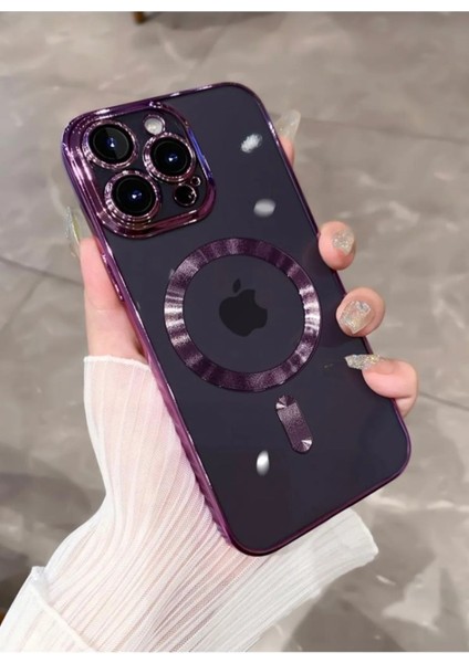 Cover Center  Iphone 11 Pro Max Uyumlu Kılıf Kamera Lens Korumalı Renkli Manyetik Magsafe Özellikli Şeffaf Kross