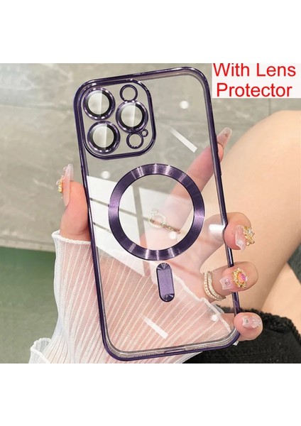 Cover Center  Iphone 11 Pro Max Uyumlu Kılıf Kamera Lens Korumalı Renkli Manyetik Magsafe Özellikli Şeffaf Kross