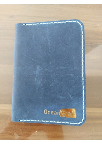 Ocean Craft Deri Pasaport Kılıfı Saks Mavi