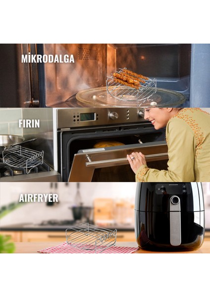 Tüm Fritözler İle Uyumlu Çelik Air Fryer Şiş Izgarası