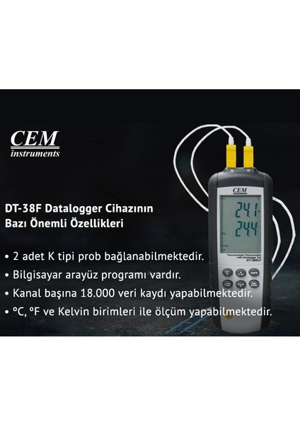 C.E.M Dt - 38F Sıcaklık Kayıt Cihazı 2 Kanallı Datalogger