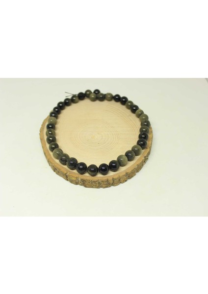 Golden & Siyah Obsidyen Taşı Yarım Dizi 11-12.5mm Aralığındadır (18CM Uzunluğundadır)