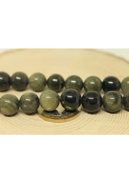 Golden & Siyah Obsidyen Taşı Yarım Dizi 11-12.5mm Aralığındadır (18CM Uzunluğundadır) fiyatları