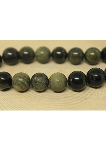 Golden & Siyah Obsidyen Taşı Yarım Dizi 11-12.5mm Aralığındadır (18CM Uzunluğundadır) fırsatları