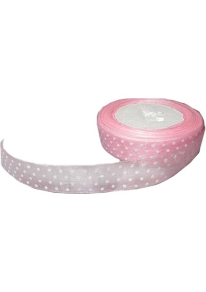 Organze Kurdele Benekli - Puantiyeli Kurdele 2 cm - 23 Metre Pembe
