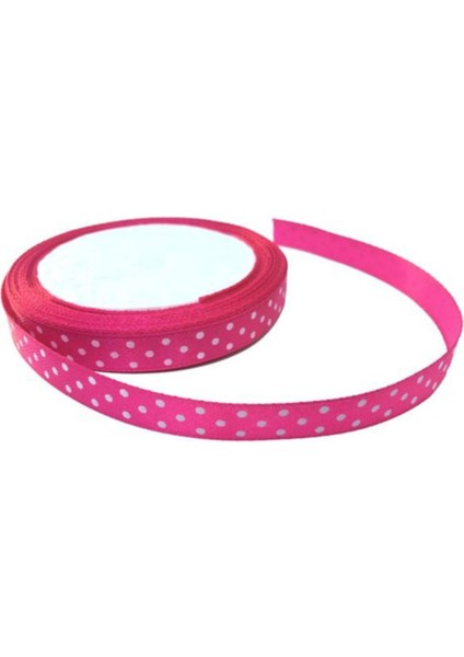 Saten Kurdele Puantiyeli Benekli Kurdele 1 cm - 10 Metre Fuşya