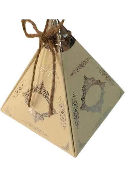 Karton Lokumluk Gümüş Saray Desenli Piramit Modeli 50'li Krem