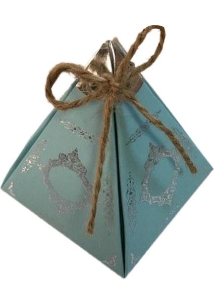 Karton Lokumluk Gümüş Saray Desenli Piramit Modeli 50'li Mavi