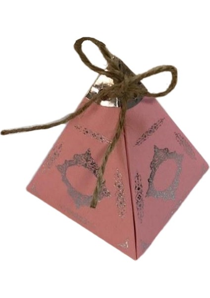 Karton Lokumluk Gümüş Saray Desenli Piramit Modeli 50'li Pembe