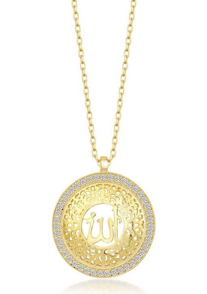 Gümüş Gold Allah Yazılı Kadın Kolye