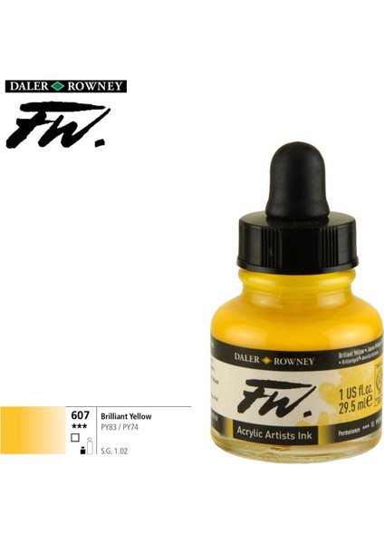 Likit Akrilik (Pistole) Mürekkebi Fw Ink 29.5ml 607 Brilliant Yellow