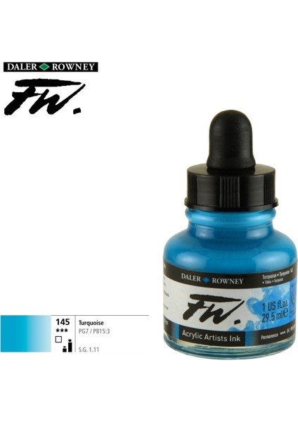 Likit Akrilik (Pistole) Mürekkebi Fw Ink 29.5ml 145 Turquoise