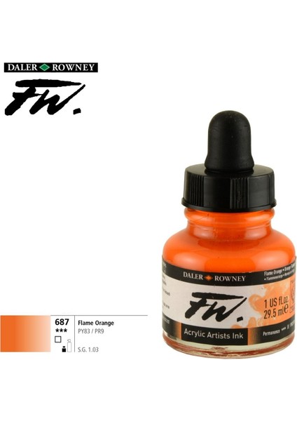 Likit Akrilik (Pistole) Mürekkebi Fw Ink 29.5ml 687 Flame Orange