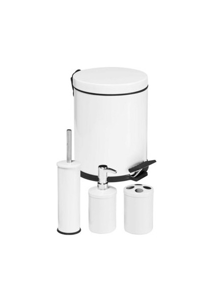 Çelik Metal 4 Parça Kaliteli Banyo Seti Beyaz Set