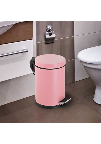 Çelik Metal 5 Litre Pedallı Çöp Kovası Çöp Kutusu Pembe modelleri
