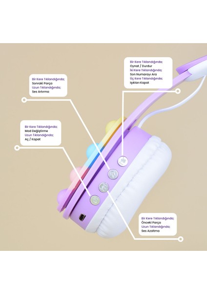 Rgb LED Işıklı Kedi Kulağı Band Tasarımı Katlanabilir Kulak Üstü Bluetooth Kulaklık (B30)