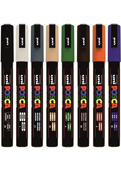 Posca 3m 0.9-1.3mm Boyama Markörü Özel Renkler 8'li Set