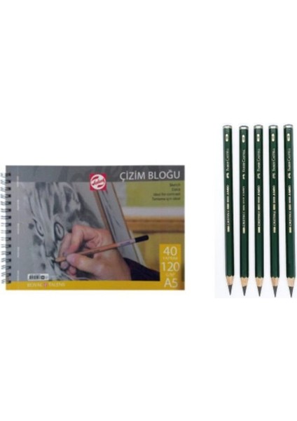 A5 Spiralli Eskiz Defteri ve Faber 9000 Premium Dereceli Kalem Seti