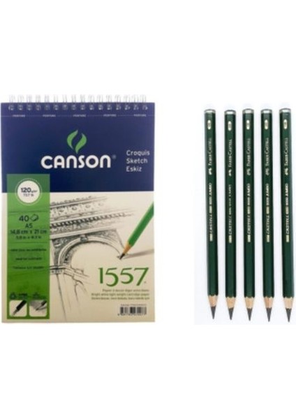 Faber Castell 9000 Premium Dereceli Kalem Seti ve Canson A5 Boy Spiralli Eskiz Defteri