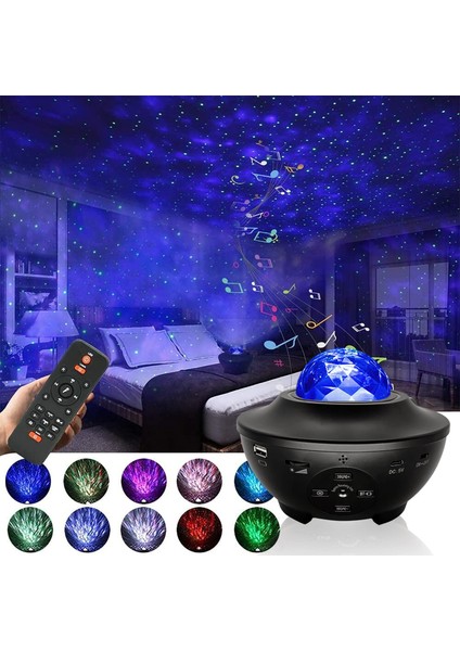 Starry Projektör Bluetooth Hoparlör+Sese Duyarlı Disko Topu+ USB Mp3 Çalar+Parti, Gece Lambası