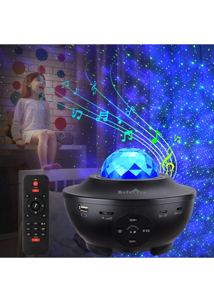 Starry Projektör Bluetooth Hoparlör+Sese Duyarlı Disko Topu+ USB Mp3 Çalar+Parti, Gece Lambası