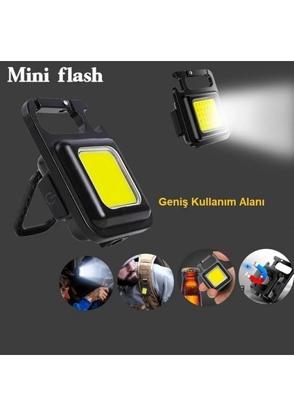 Mini 30 Ledli Mıknatıslı Anahtarlık Flash Kamp Lambası Askılı Kapak Açacaklı Şarjlı Fener