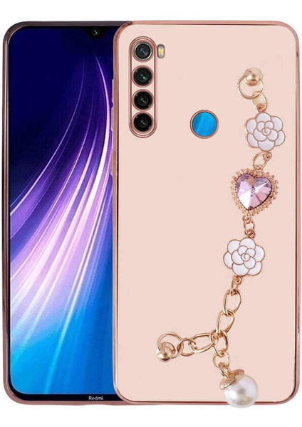 Redmi Note 8 Kılıf Elçekli Kamera Korumalı Taşlı Incili Silikon Kapak Kılıf