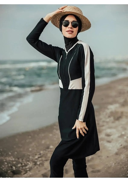 Su Tutmayan Kumaş Yarım Fermuarlı Spor Model Tesettür Mayo 2163
