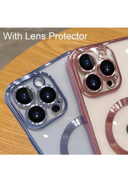 Iphone 11 Pro Uyumlu Kılıf Kamera Lens Korumalı Renkli Manyetik Magsafe Özellikli Şeffaf Kross Kilif