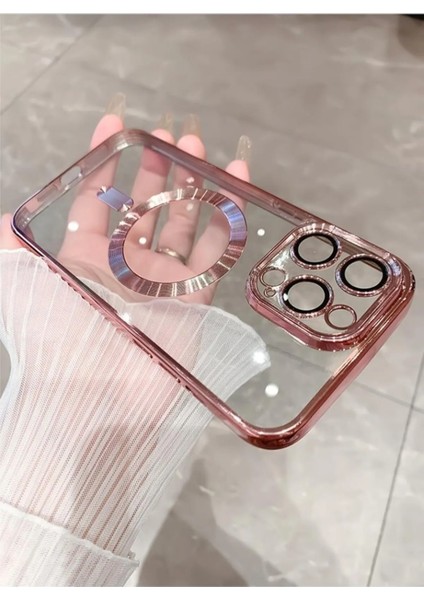 Iphone 11 Pro Uyumlu Kılıf Kamera Lens Korumalı Renkli Manyetik Magsafe Özellikli Şeffaf Kross Kilif