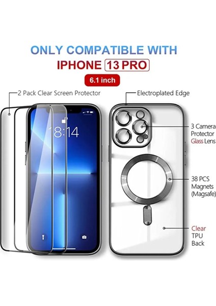 Cover Center  Iphone 12 Pro Max Uyumlu Kılıf Kamera Lens Korumalı Renkli Manyetik Magsafe Özellikli Şeffaf Kross