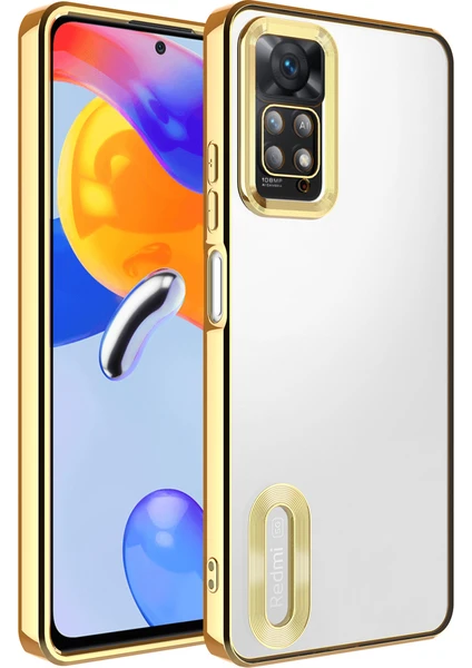 Xiaomi Redmi Note 11 Pro Kılıf Slot Kamera Korumalı Logosu Açık Lazer Silikon Kılıf Gold