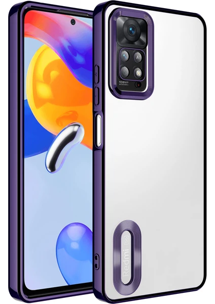 Xiaomi Redmi Note 11 Pro Kılıf Slot Kamera Korumalı Logosu Açık Lazer Silikon Kılıf Derin Mor