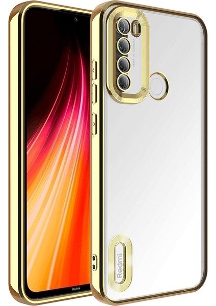 Xiaomi Redmi Note 8 Kılıf Slot Kamera Korumalı Logosu Açık Lazer Silikon Kılıf Gold