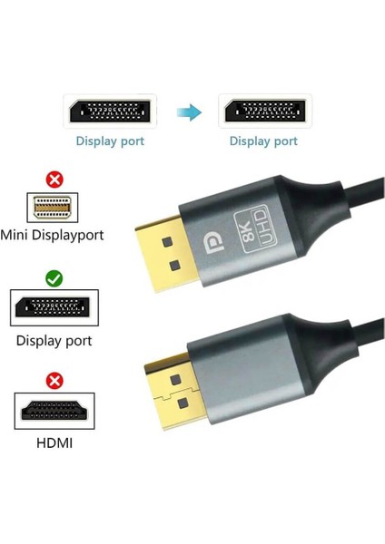 8k Displayport 1.4 Kablo 32,4gbps, 8K@60Hz, 4K@120Hz Hbr3 ( 7680X4320 ) Freesync ve G-Sync - 1.8m