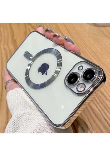 Iphone 14 Plus Uyumlu Kılıf Kamera Lens Korumalı Renkli Manyetik Magsafe Özellikli Şeffaf Kross Kilif