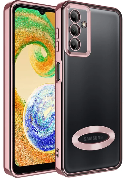 Samsung A04S Kılıf Slot Kamera Korumalı Logosu Açık Lazer Silikon Kılıf Rosegold