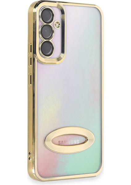 Samsung A54 5g Kılıf Slot Kamera Korumalı Logosu Açık Lazer Silikon Kılıf Gold