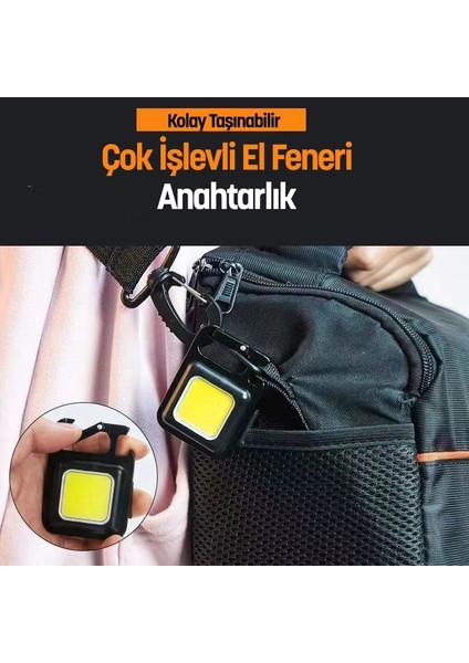 El Feneri Usb'li Şarj Edilebilir LED Anahtarlık El Feneri Şişe Açacağı Mıknatıslı Kamp Feneri