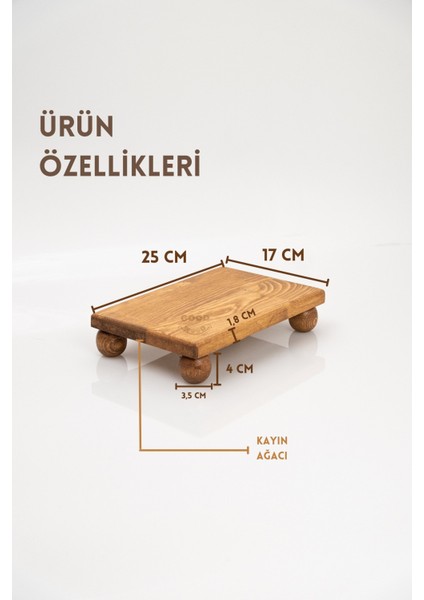 Just Wood Justwood 2 Li Risus Top Ayaklı 29 Cm Ve 17x25 Cm Ahşap Dikdörtgen Pasta Sunum Servis Tabağı Seti