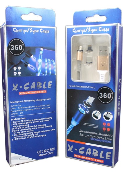 Sese Duyarlı Işıklı Mıknatıslı Manyetik Şarj Kablosu (Type-C - Iphone - Micro)