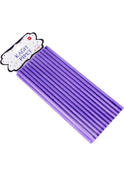 Metalik Renkli Kağıt Pipet - 25 Adet Mor 19.5 cm