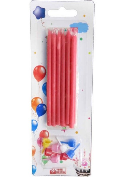 Doğum Günü Pasta Mumu Pastel 10 cm - 12 Adet Kırmızı
