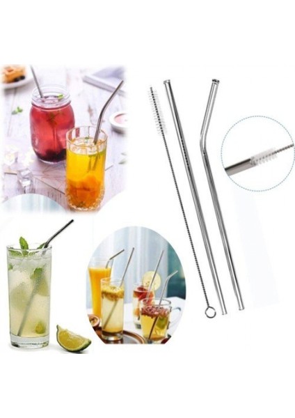Metal Pipet ve Temizleme Fırçası 3 Lü Set 21.5 cm