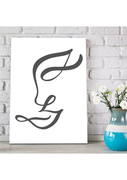 Karakalem Soyut Yüz Portre Tasarımlı Kanvas Tablo -5 35 cm x 25 cm