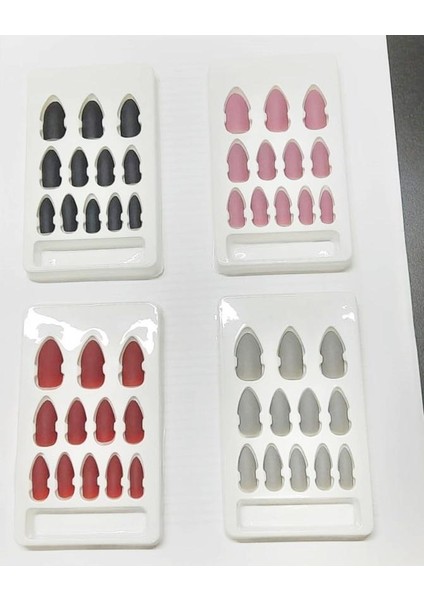 4 Renk Mat Tak Çık Tırnak Seti Yapışkanlı Takma Tırnaklar 48 Li