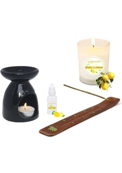 Limon Kokulu Set Siyah Buhurdanlık Tütsü ve Mum