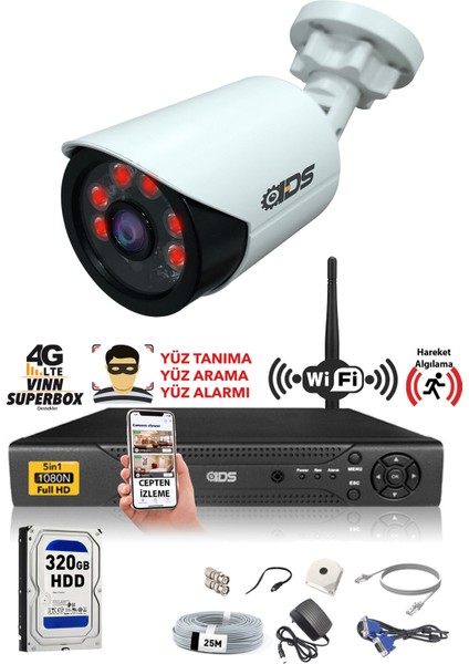 1 Kameralı 5mp Lensli 1080P Fullhd Kamera Seti - Gece Görüşlü - Su Geçirmez - Cepten Izle