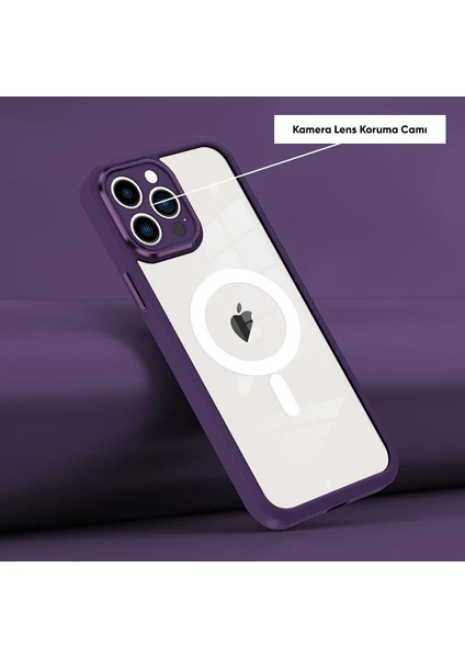 Apple iPhone 12 Pro Max Kılıf Magsafe Guard Silikon Kılıf (Kablosuz Şarj Destekli) Derin Mor